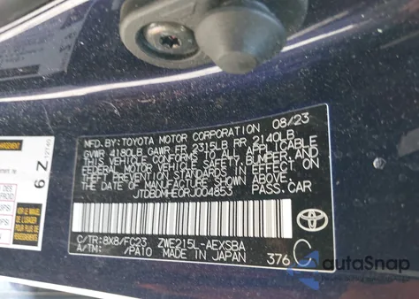 2024 Toyota Corolla Hybrid Se from USA, damaged, VIN JTDBDMHE0RJ004853